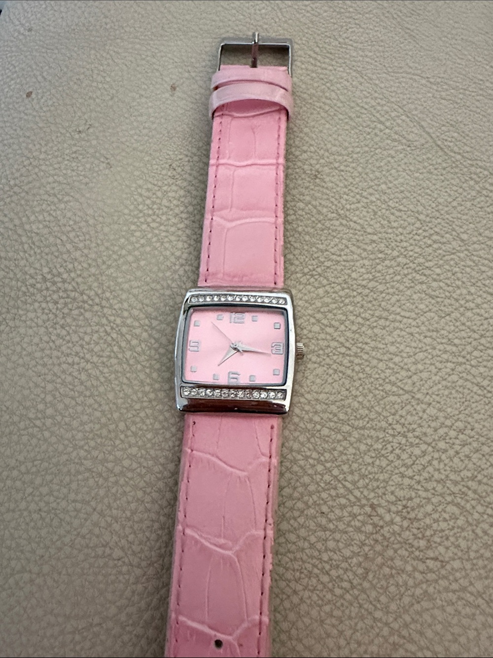Mary Kay Pink Square Dial Watch with Crystal Trim